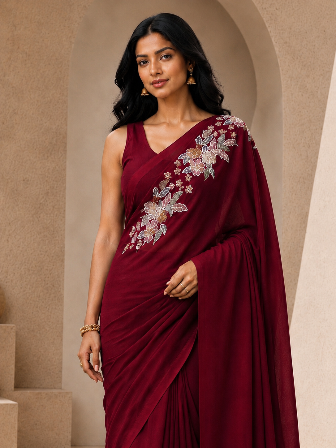 Floralwork Mulcotton Saree