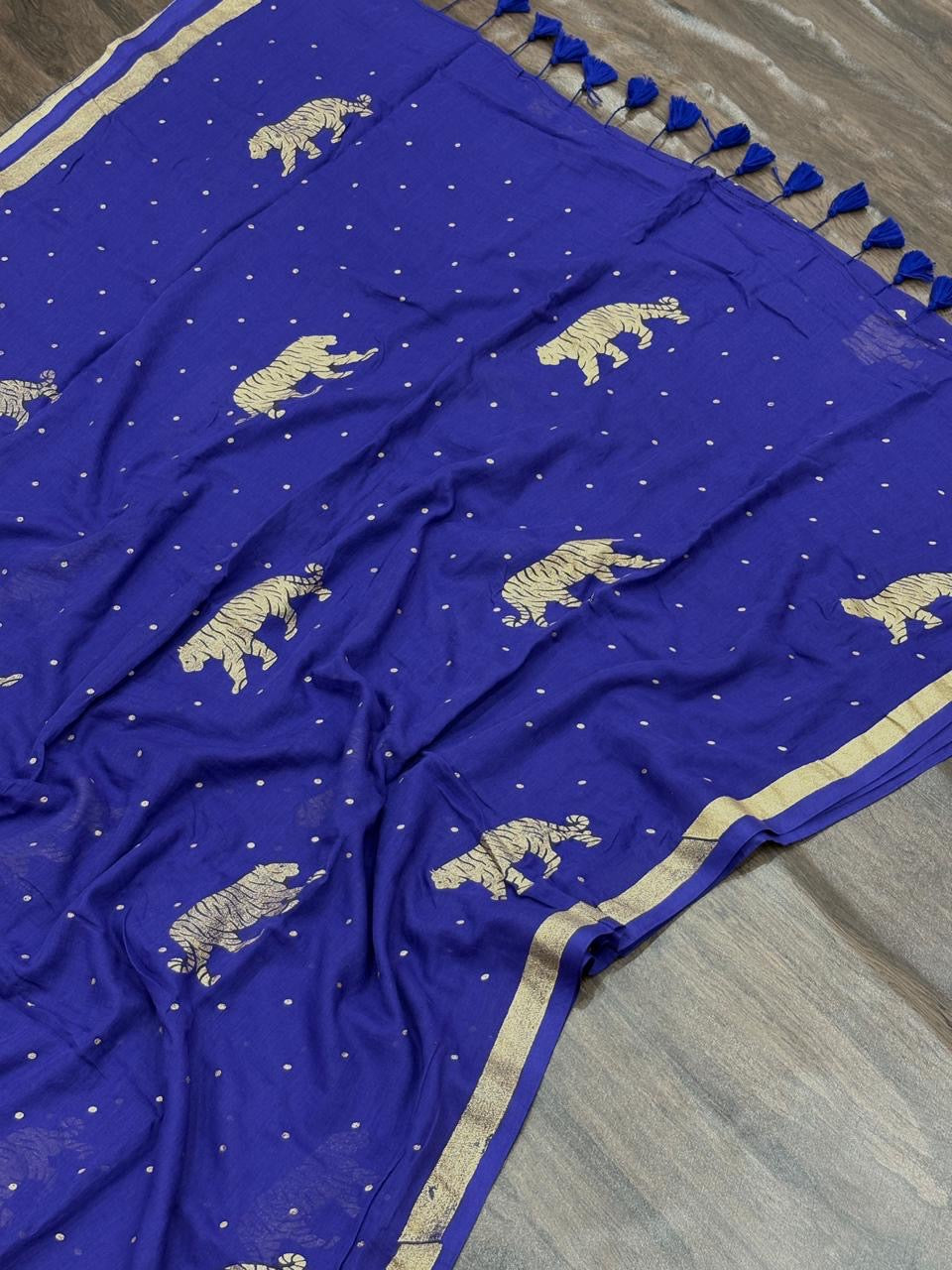 Mull cotton saree with Tiger Motif