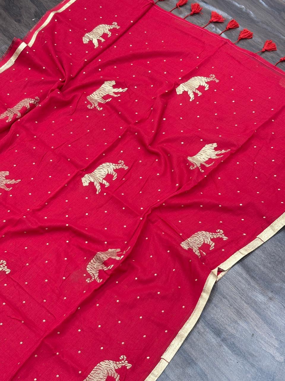 Mull cotton saree with Tiger Motif