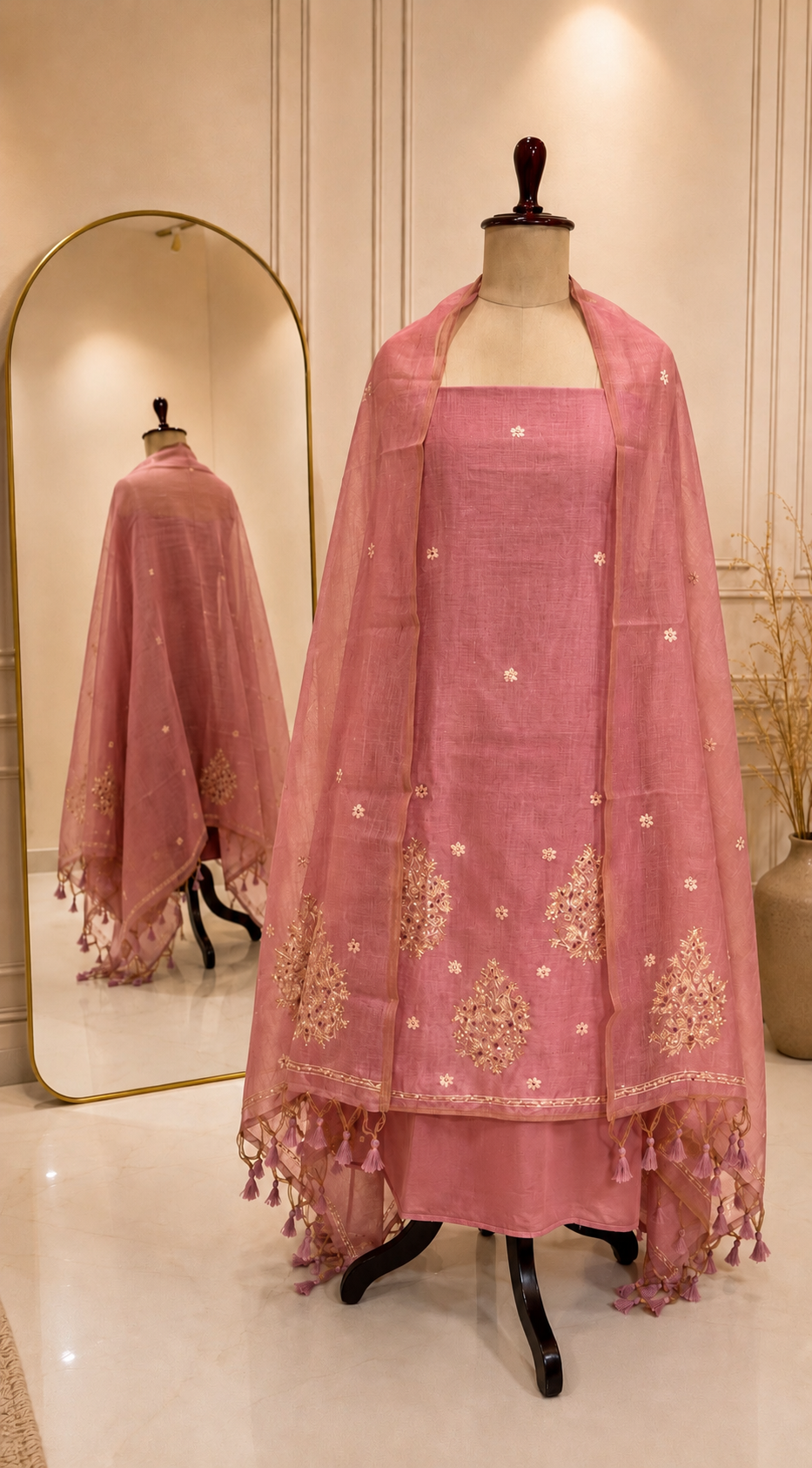 Pure Mulchanderi Suit( 3 piece)