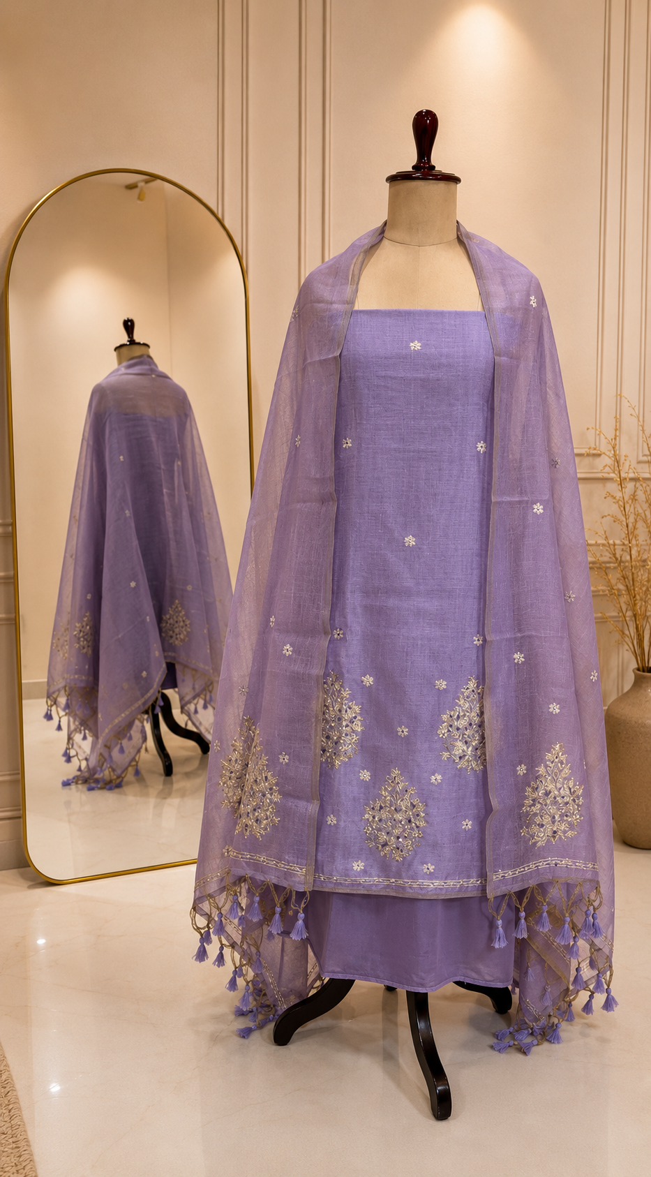 Pure Mulchanderi Suit( 3 piece)