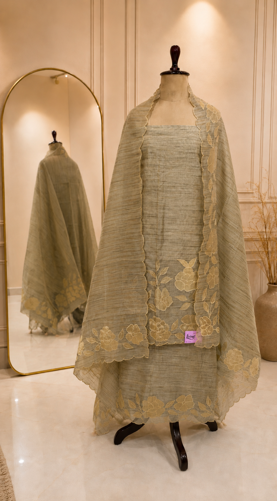Pure Tussar Applique  Suit (3 piece)