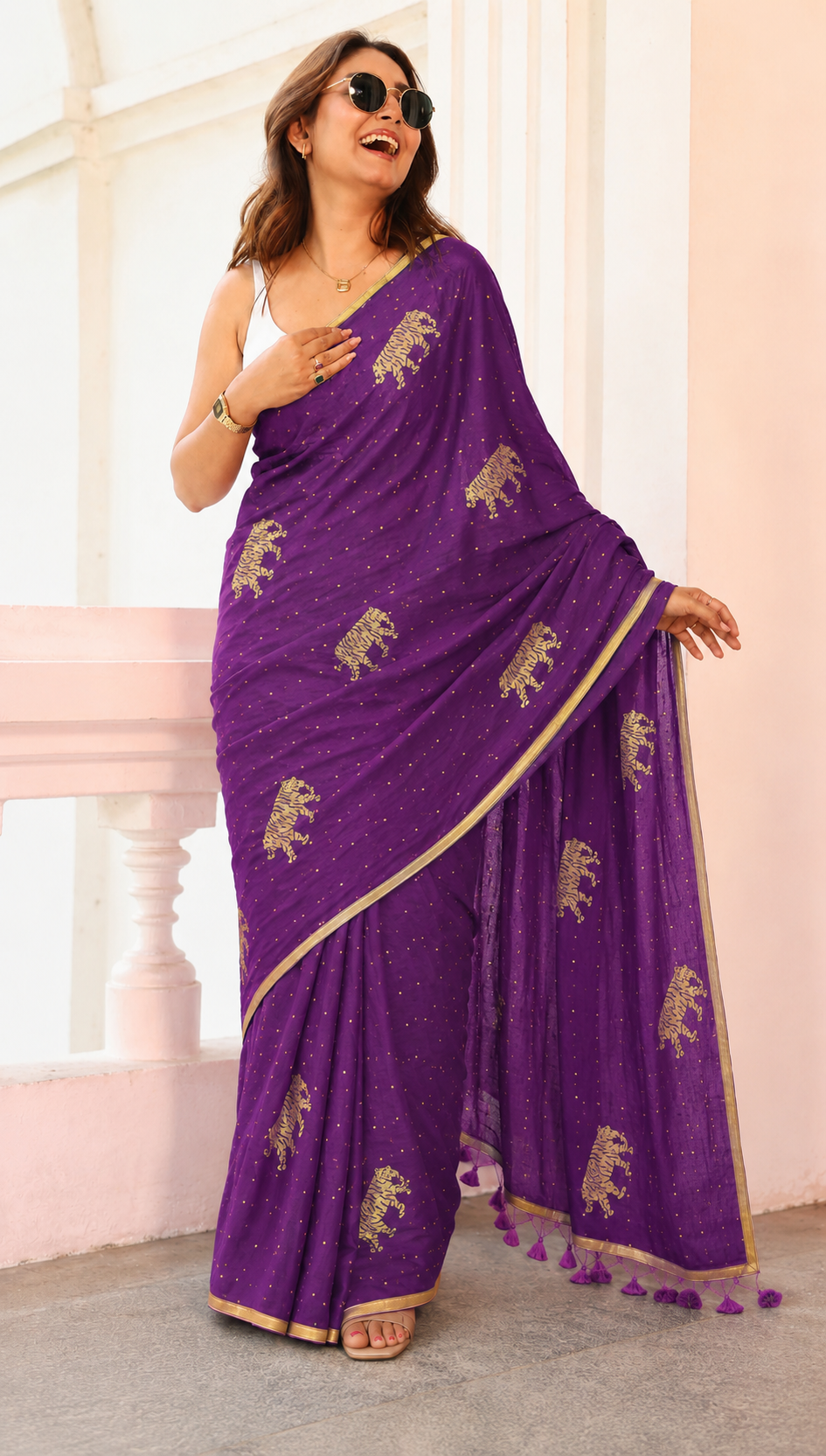 Mull cotton saree with Tiger Motif